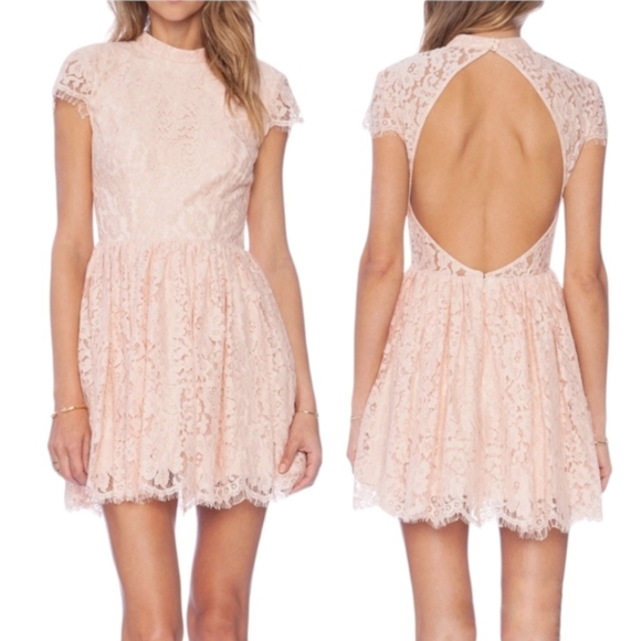 KEEPSAKE the Label Dresses & Skirts - KEEPSAKE Lace Cutout Minidress Pink Nude Eyelash Lace Ballet Coquette Rose L 10